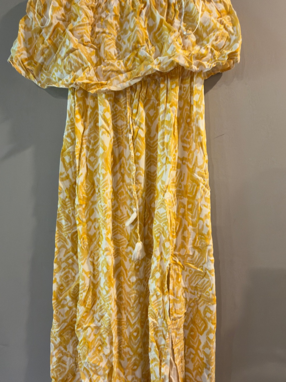 Yellow & White Printed Strapless Maxi Dress
